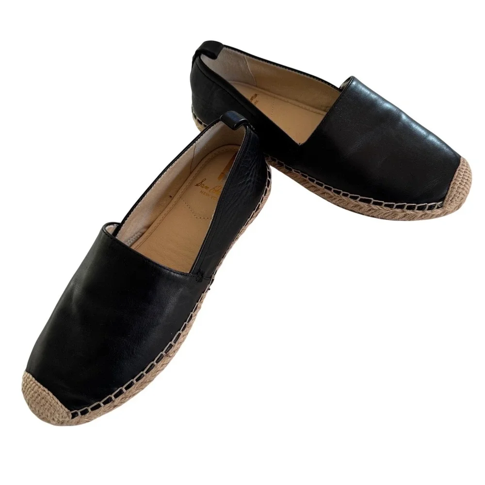 Sam Edelman Lynn Leather Espadrilles Black Slip On Flats Resort Coastal 8.5